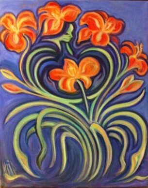 The Birth Deva of Day Lily assists the magnificent flower to deliver her new creation with grace and ease.

Acrylic on Canvas.  16 x 20
SELECT TITLE TO VIEW PAINTING