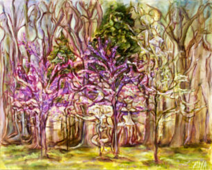 In the Flowering Springtime Forest a Magical Kingdom Dances in Illusive Intimate Cohesion.  We invite the imagination to explore this surreal Wonderland of Possibilities.

Oil on Canvas  24 x 30
SELECT TITLE TO VIEW PAINTING